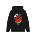 Back of Flaming Marshmallow hoodie in Black. Printed graphic of campfire with marshmallow cooking