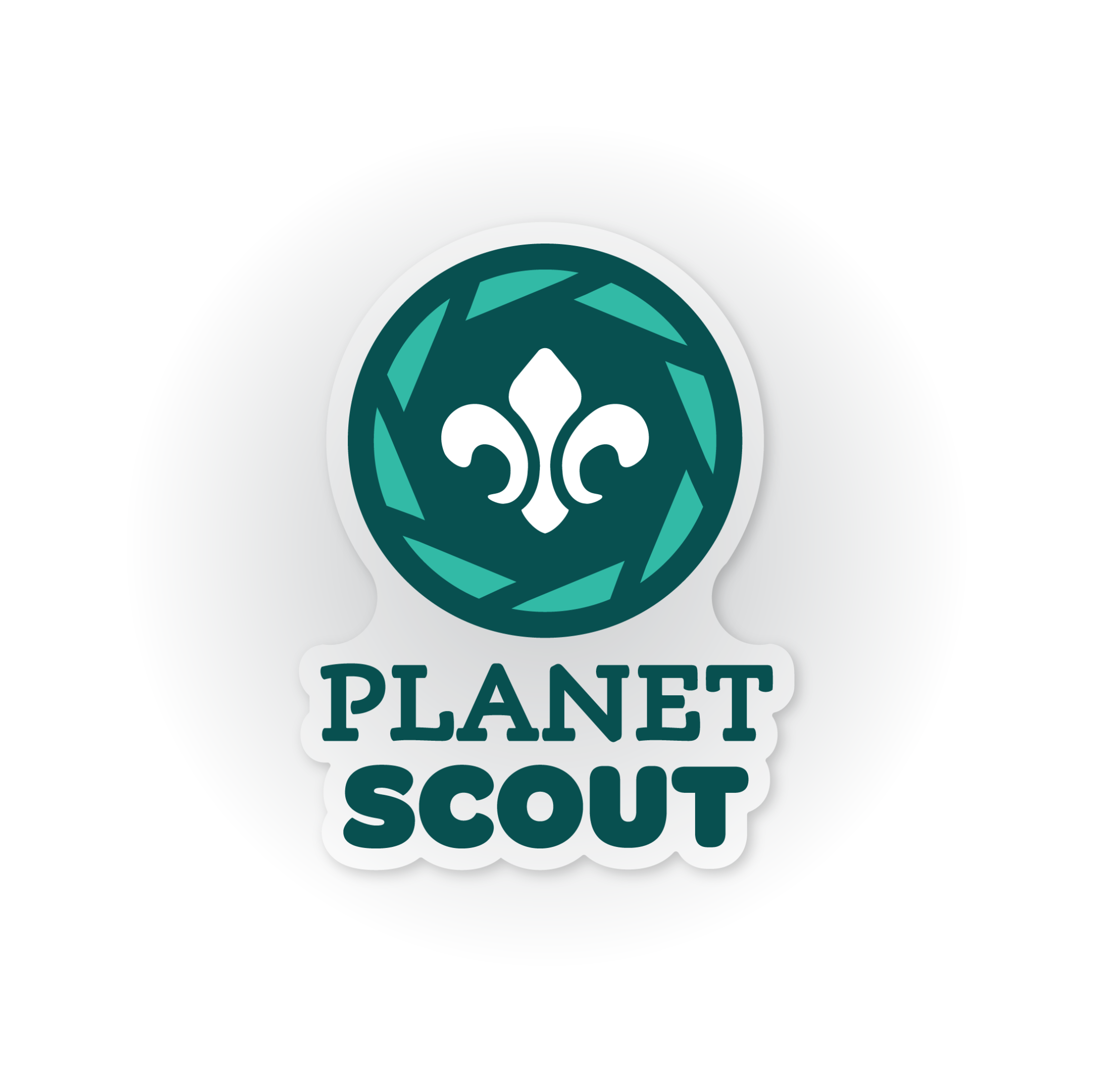 Planet Scout logo sticker with green and white design on a light gray background